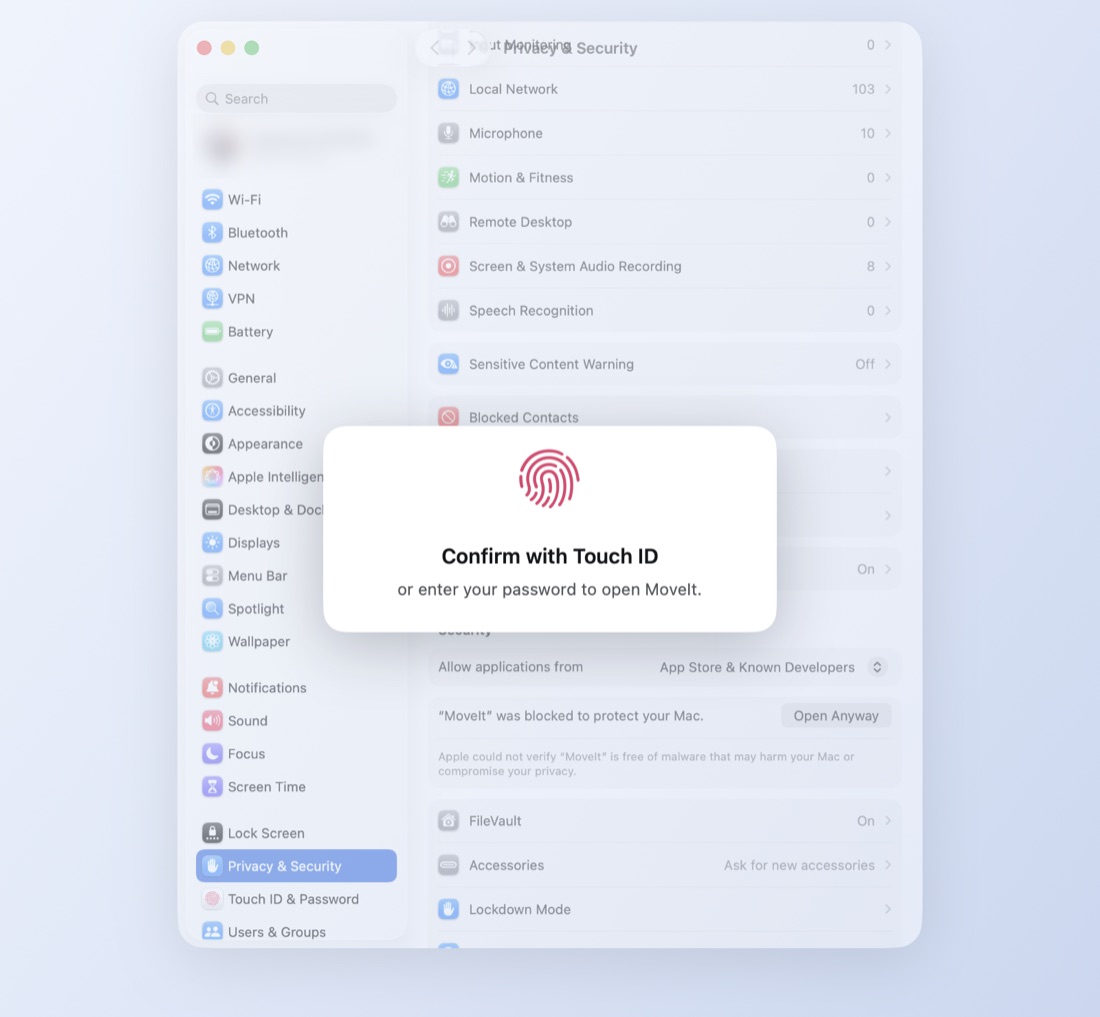 Confirm with Touch ID or your password