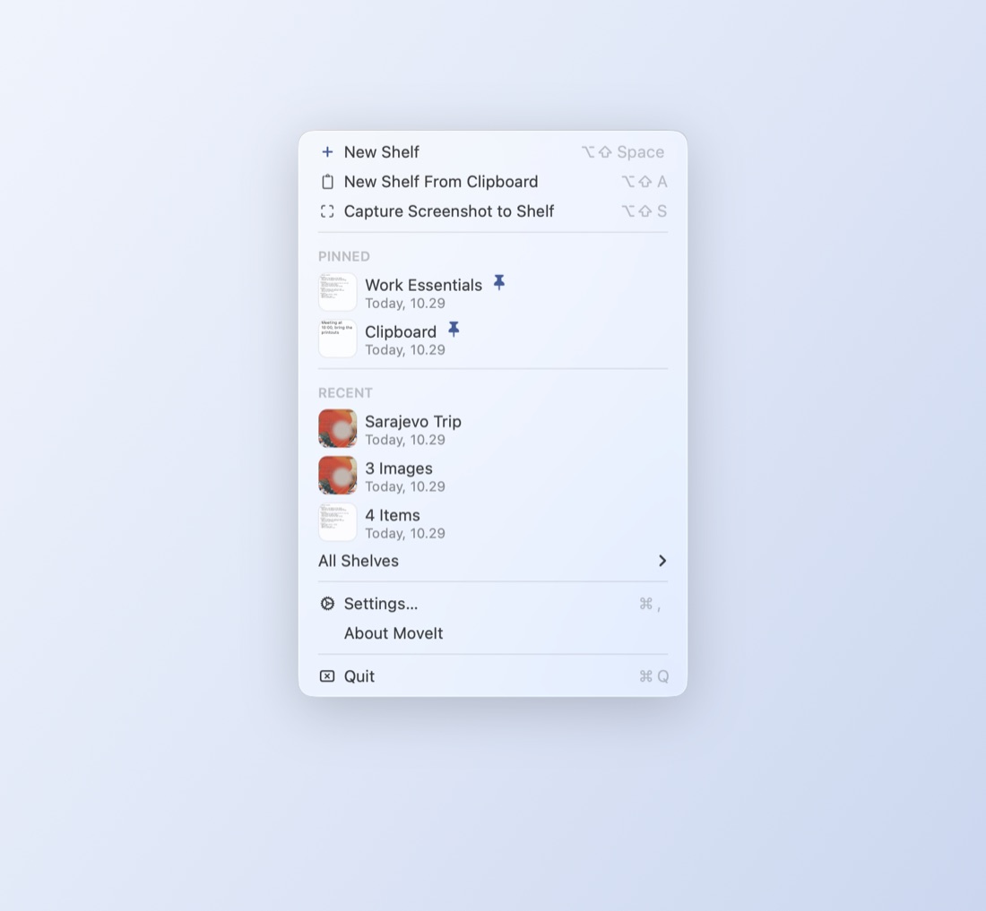 The MoveIt menu in the menu bar